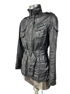 BARBOUR INTERNATIONAL Wachsjacke Größe Small 8 Damen Schwarz Biker Mantel Gürtel EU34* - Bild 1 von 24