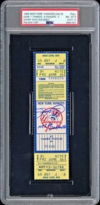Sammy Sosa Signed MLB Debut Game Ticket 6/16/89 - Yankees Rangers PSA 8 AUTO 10 - Picture 1 of 3