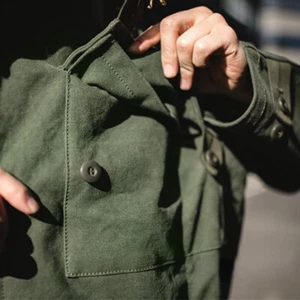 Giacca Moto Uomo Svedese Retro Spedizione Bomber Cotone Verde Esercito Cappotto Rider - Foto 1 di 8