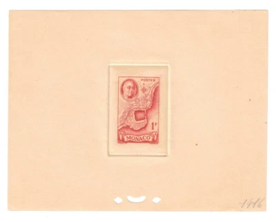 Sello de Roosevelt 1946 Mónaco FDR prueba de color Scott 201 1fr rojo Foto 1 de 2