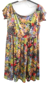 “ASOS” MULTI-COLOURED FLORAL VELVET BARDOT-STYLE MIDI-DRESS - SIZE 20/22 - Picture 1 of 9