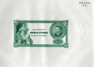 Nota de prueba Orell Füssli SUIZA "100" en papel de seguridad Wmk francés OBYHR 80 - Imagen 1 de 3