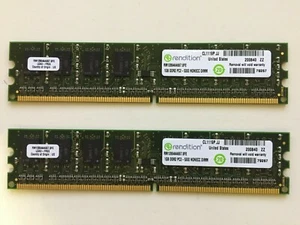 LOT OF 2 Rendition RM12864AA667.8FE 1GB DDR2 PC2-5300 NONECC DIMM Memory RAM - Picture 1 of 1