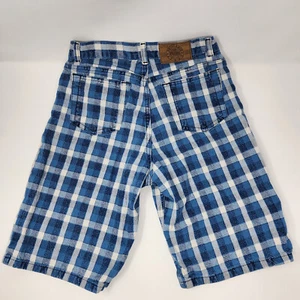 Vtg 90s Brittania Kids Boy Girls 16 24x9 Cotton Gingham Plaid Shorts Snap Button - Picture 1 of 12