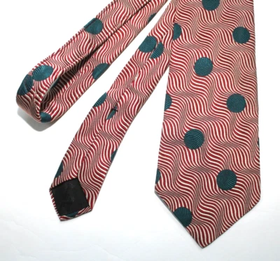 Corbata ancha de seda años 70 condesa Mara roja verde lunares psicodélico remolino discoteca Foto 1 de 4