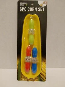 Gourmet Club 6 Piece Corn Cob Holder Set 3 Trays Yellow, 3 Sets of Holders - Picture 1 of 8