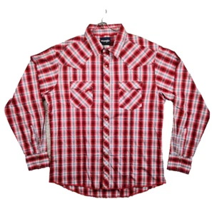 Wrangler Pearl Snap Western Herren Langarm Hemd rot kariert leicht XL - Bild 1 von 6