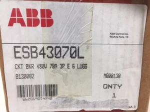 NEW - ABB ESB43070L Type ES 70 Amp 480 Volt 3 Pole Circuit Breaker ESB43070 - Picture 1 of 4