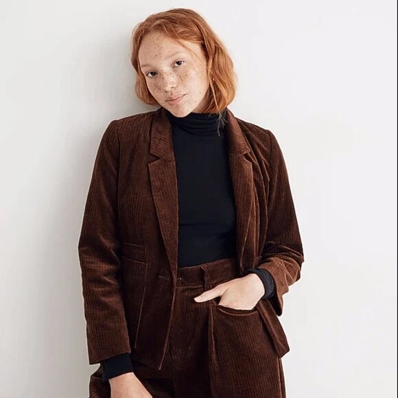 MADEWELL Women's Forage Brown Corduroy Crop Dorset Blazer XXS NG630