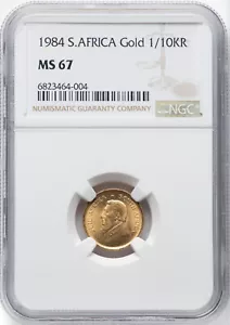 1/10 oz South African Krugerrand Gold Coin 1984 GRADED NGC MS67 - Picture 1 of 4