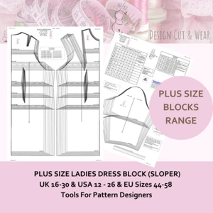 BLOQUE DE VESTIDOS TALLA GRANDE (SLOPER) TALLAS 16-30 - SLOPER - ¡CREA TUS PROPIOS PATRONES! - Imagen 1 de 12