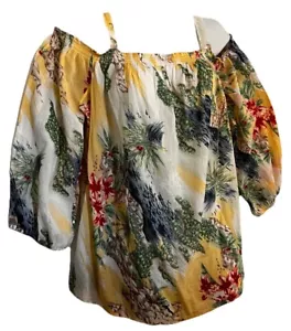 NWT Chaps Woman Plus XXL Off Shoulder Top Blouse Boho Peasant Tropical Floral - Picture 1 of 19