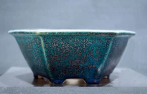Japanische Bonsaischale TOKONAME grün YOHEN-glasiert sechseckig klein B16,7cm KOYO - Bild 1 von 12