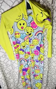 Justice Colorful emoji Pajama 1 Piece Girl Size 8 Smile Face Unicorn Cupcake - Picture 1 of 4