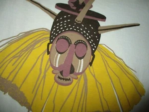 vtg 80s ZAIRE BA YAKA INITIATION MASK T SHIRT Africa Congo Tribal Flaw Trashed L - Imagen 1 de 8