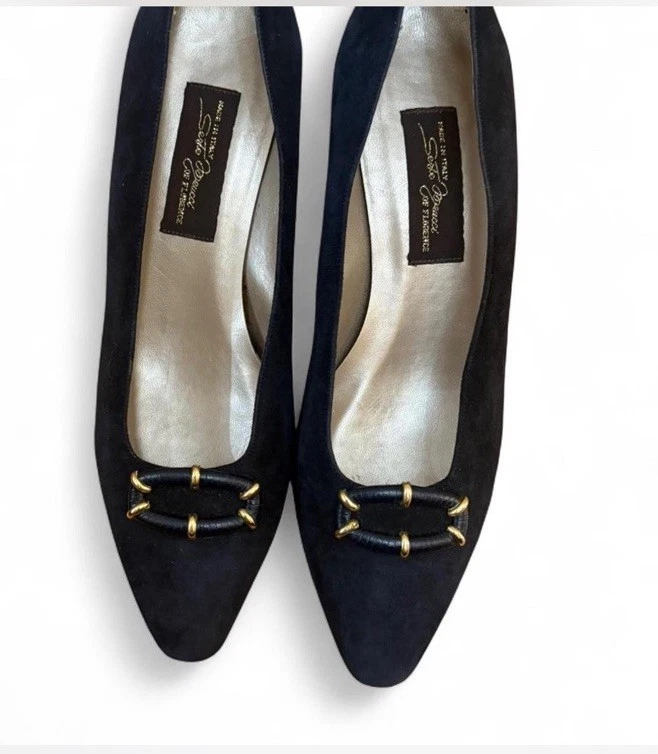 Sesto Meucci Флоренции черный замшевый каблук туфли с золотой фурнитуры из Италии 8 М - Изображение 1 из 4