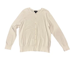 Lands' End Women's Medium Ivory Button-Up Cotton Blend Cardigan Sweater XL 18 - Picture 1 of 6