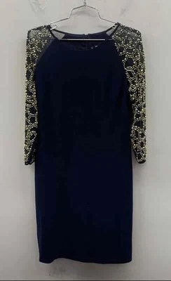 Vestido Leslie Fay Para Mujer Vintage Años 90 Azul Marino Dorado Cuentas Manga Ilusión Talla 8 Foto 1 de 3