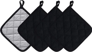 Kitchen Pot Holders Set Heat Resistant Pure Cotton Potholders Kit Black - Picture 1 of 5