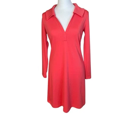 Vestido Boston Propio Cuello en V Acanalado Tejido Manga Larga XS Extra Pequeño Coral Foto 1 de 4