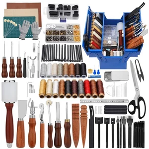 Leather Working Tools Kit, Leather Tooling Kit with Double Layer Storage Box,... - Bild 1 von 7