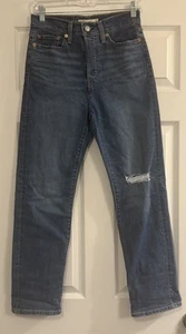Levis Jeans Womens 27 Wedgie Straight Blue Distressed Denim Stretch High Rise - Picture 1 of 14