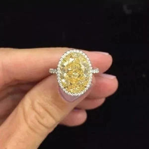 Lab Created Citrine 3Ct Oval Cut Anniversary Ring 14K White Gold Plated Silver - Picture 1 of 5
