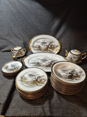 31 piezas Impresionante Ohno Japonés Kutani Pintado a Mano Blanco y Negro/Dorado Borde China Foto 1 de 4