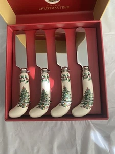 Spode Christmas Tree Spreaders NEW Set of 4 Stainless Steel Porcelain Handles - Picture 1 of 5