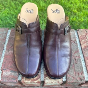 Zoccoli mules in pelle Söfft con tacco fibbia accento marrone taglia 8M - Foto 1 di 8