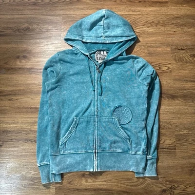 Женская куртка с капюшоном на молнии Billabong бирюзовый синий средний размер Y2k Surf Skater выцветшая - Изображение 1 из 4