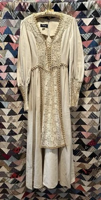 Vestido Gunne Sax etiqueta negra vintage años 70 crochet crema manga larga renacentista  Foto 1 de 4