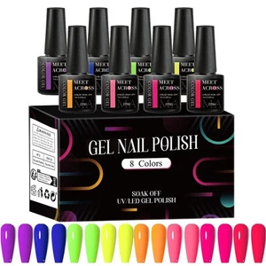 MEET ACROSS 8Pcs/Set Fluorescent Gel Nail Polish Summer Spring Colorful Laser Gl - Picture 1 of 12