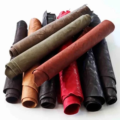 Sucatas de COURO LAVADAS ENRUGADAS cores várias peças de couro italiano 1 lb faça você mesmo - Imagem 1 de 4