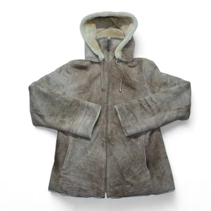 Damen Luxus Vintage Lammfell Shearling Jacke mit Kapuze Größe Large russischer Reißverschluss - Bild 1 von 14