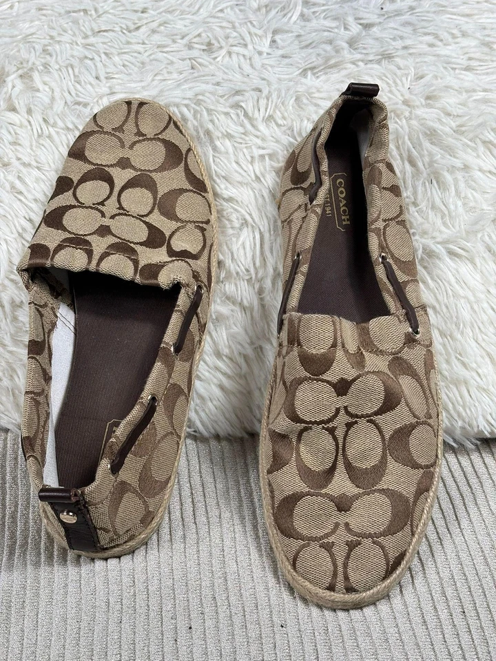 Zapatos Coach Mellow para mujer talla 9M color tostado firma alpargata de lona sin cordones planos Foto 1 de 4