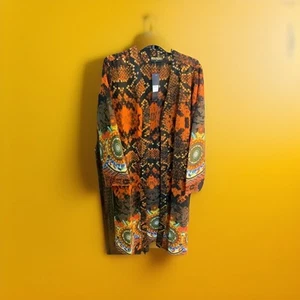 womens kimono duster 1X long printed plus size summer Burnt Orange Jacket - Picture 1 of 1