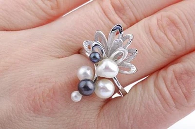 Ring Süßwasserperlen Tahitiperlen 585 14K Weiß Gold Gr 56 Top!   - Bild 1 von 4