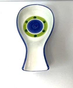 Caleca Flavia Hand-Painted Spoon Rest Blue Green Made In Italy 8.5" L Ceramic - Picture 1 of 7