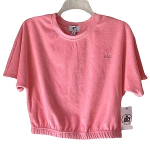 Juicy Couture Terry Cloth Crop Top NWT Womens Medium Pink Short Sleeve - Picture 1 of 8