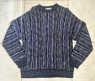 Vtg Norm Thompson Sweater Mens L Knit Crew Tundra 3D Black Coogi Style  - Image 1 of 4