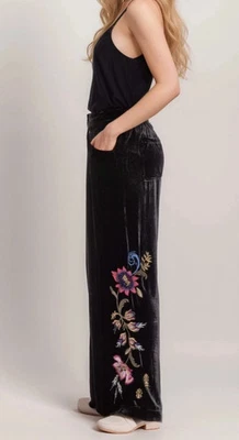 Johnny Was $328 Black Steffania Wide Leg Velvet SZ XL Pants w/ Zip Fly NWT - Image 1 of 4