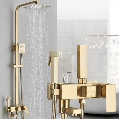 Duschsystem Gold Duschset Edelstahl Duscharmatur Mischbatterie Regendusche Kopf - Bild 1 von 4
