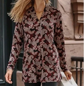 NEU J Jill Wearever Crossover V-Ausschnitt Tunika Top Gr. L schwarz beleuchtet Paisley - Bild 1 von 14