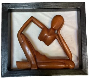 Carved Wood Photo Framed Thinking Sculpture Asian Art Home Decoration Gift Idea - Picture 1 of 4