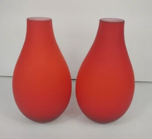 Rot gefasste Kunstglas Vase 2er Set mundgeblasen satiniert orangefarben mcm - Bild 1 von 12