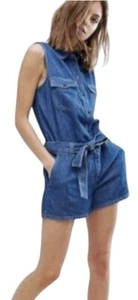Levis 70s Style Denim Romper Size M Jumpsuit Shorts Belted Orange Tab Rare - Picture 1 of 6