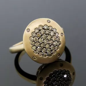 LeVian 14K Yellow Gold Chocolate Diamond Round Circle Disc Ring Size 6.5 - Picture 1 of 6