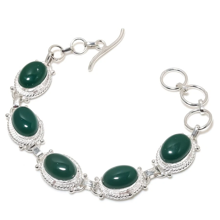 Green Onyx  Gemstone Handmade 925 Sterling Silver Jewelry Bracelet Size 7-8" - Image 1 of 1