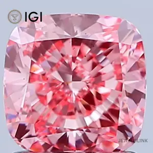 IGI Certified 1.5 Carat VS2 Fancy Vivid Pink Cushion Cut CVD Lab Grown Diamond - Picture 1 of 17